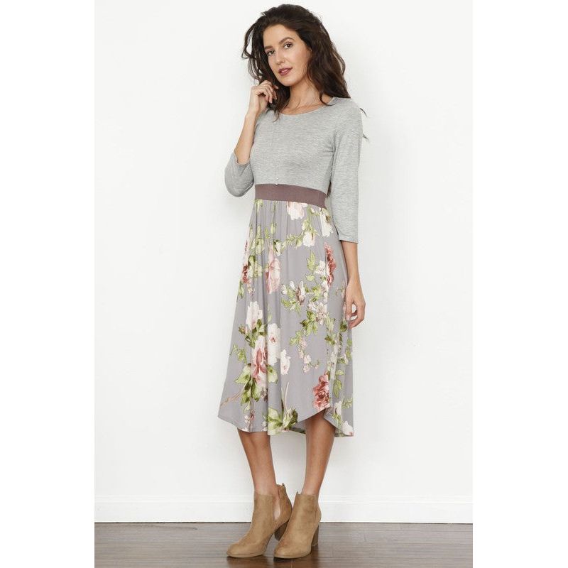 Floral Band Midi Dress Dresses EG fashion Grey S 