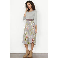 Thumbnail for Floral Band Midi Dress Dresses EG fashion Grey S 