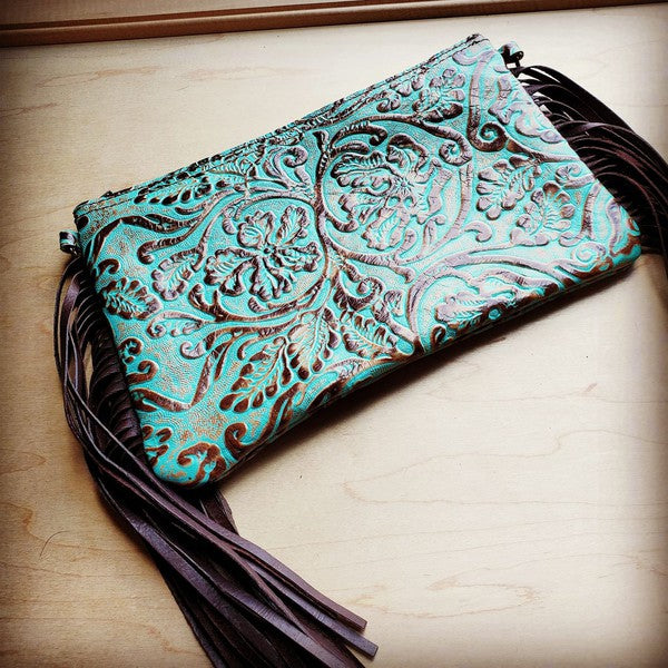 Embossed Cowboy Turquoise Leather Clutch Purses\Wallets The Jewelry Junkie turquoise 1 