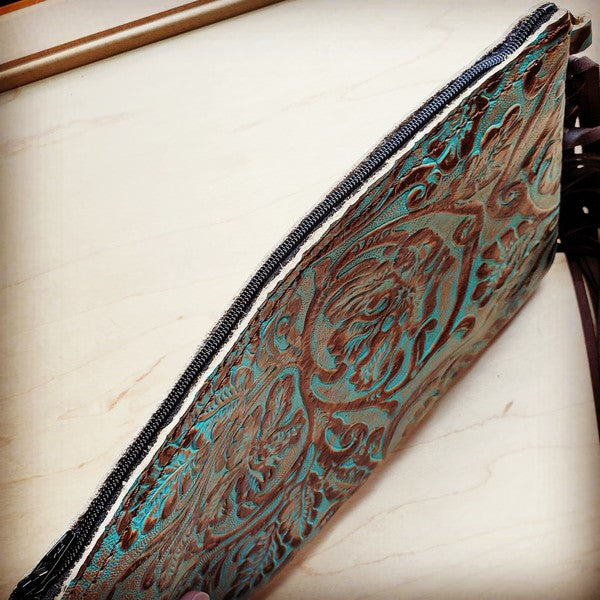 Embossed Cowboy Turquoise Leather Clutch Purses\Wallets The Jewelry Junkie   