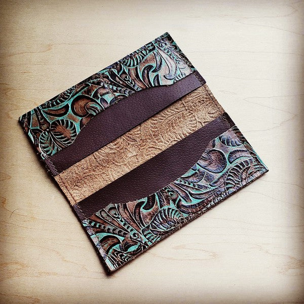 Embossed Leather Wallet in Turquoise Brown Floral Purses\Wallets The Jewelry Junkie   