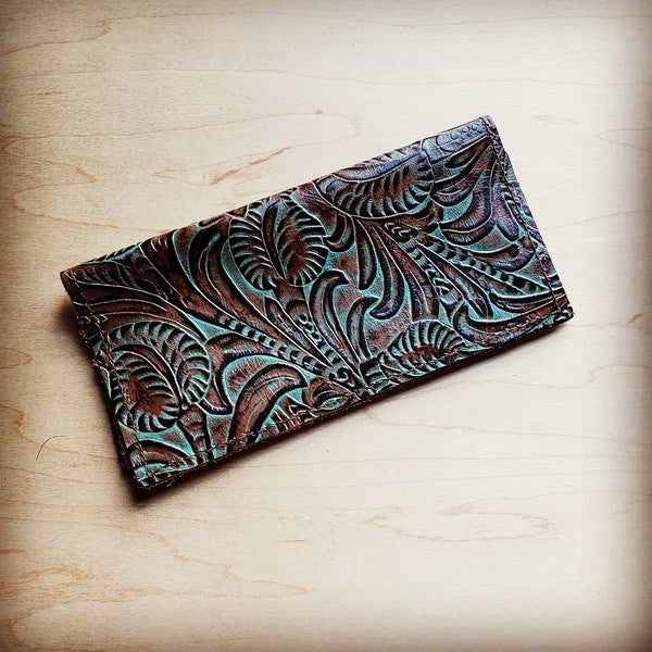 Embossed Leather Wallet in Turquoise Brown Floral Purses\Wallets The Jewelry Junkie brown 1 