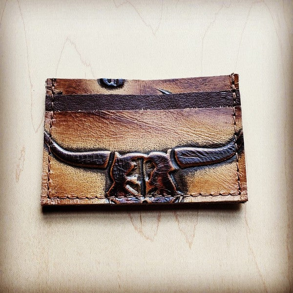 Embossed Leather Credit Card Holder-Brown Steer Purses\Wallets The Jewelry Junkie brown 1 