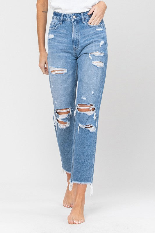 Distressed Raw Hem Mom Jeans  VERVET by Flying Monkey BILLIE 24 