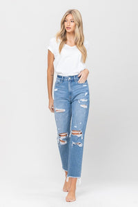 Thumbnail for Distressed Raw Hem Mom Jeans  VERVET by Flying Monkey   