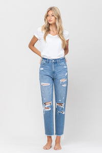 Thumbnail for Distressed Raw Hem Mom Jeans  VERVET by Flying Monkey   