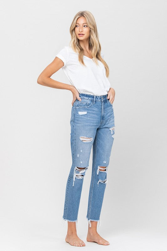 Distressed Raw Hem Mom Jeans  VERVET by Flying Monkey   