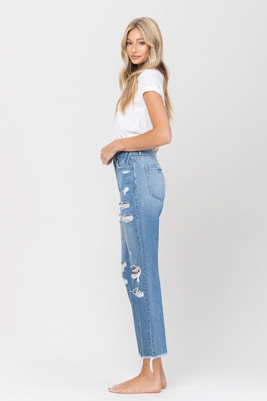 Distressed Raw Hem Mom Jeans  VERVET by Flying Monkey   