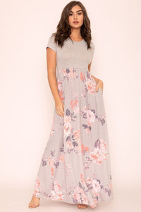 Thumbnail for Plus Short Sleeve Floral Maxi Dress Dresses EG fashion Grey 1X 