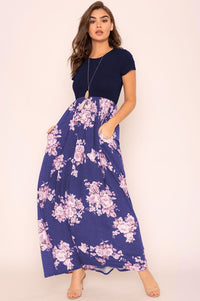 Thumbnail for Plus Short Sleeve Floral Maxi Dress Dresses EG fashion Navy 1X 