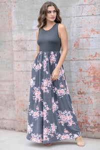 Thumbnail for Sleeveless Floral Maxi Dress Dresses EG fashion Charcoal S 