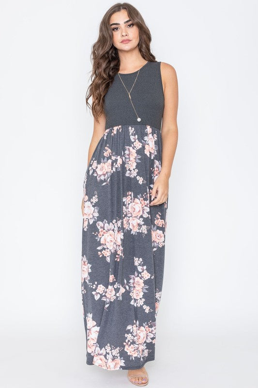 Sleeveless Floral Maxi Dress Dresses EG fashion   