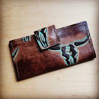 Thumbnail for Embossed Leather Wallet In Turquoise Steer Purses\Wallets The Jewelry Junkie green 1 