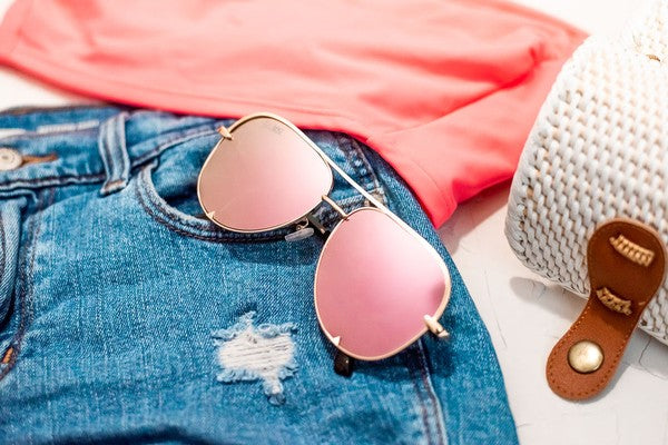 Pink Gold High Quality Unisex Aviator Sunglasses Sunglasses Julia Rose Pink + Gold os 