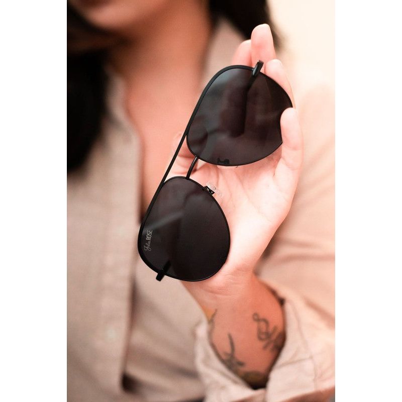 Black Black Unisex Aviator Sunglasses Sunglasses Julia Rose Black + Black os 