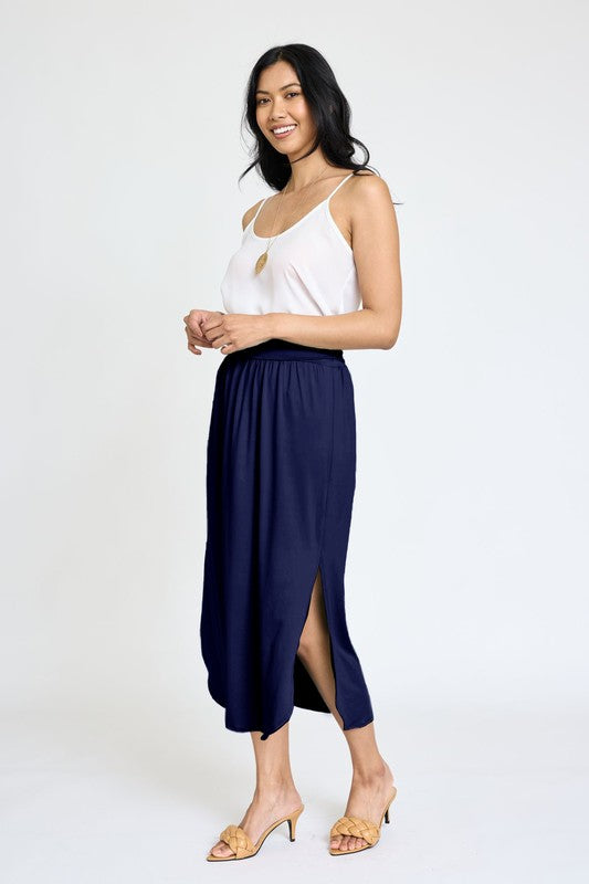 Solid Side Slit Midi Skirt Skirts EG fashion   