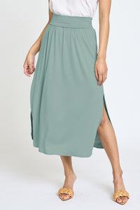 Thumbnail for Solid Side Slit Midi Skirt Skirts EG fashion sage S 