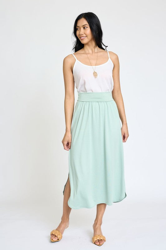 Solid Side Slit Midi Skirt Skirts EG fashion   