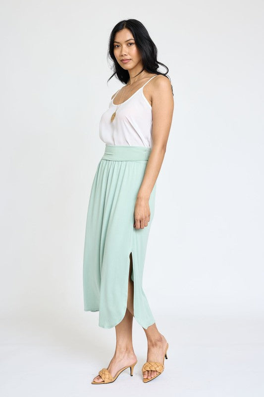 Plus Solid Side Slit Midi Skirt Skirts EG fashion   