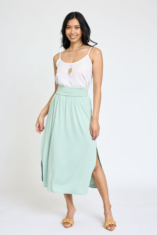 Plus Solid Side Slit Midi Skirt Skirts EG fashion sage 1X 