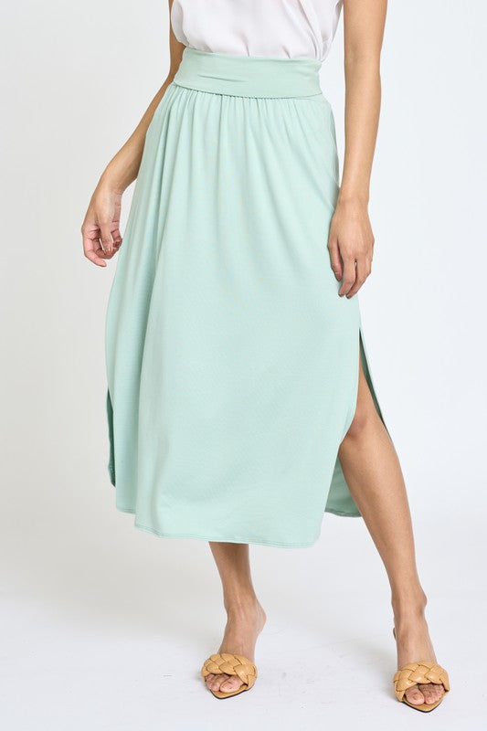 Solid Side Slit Midi Skirt Skirts EG fashion Mint S 