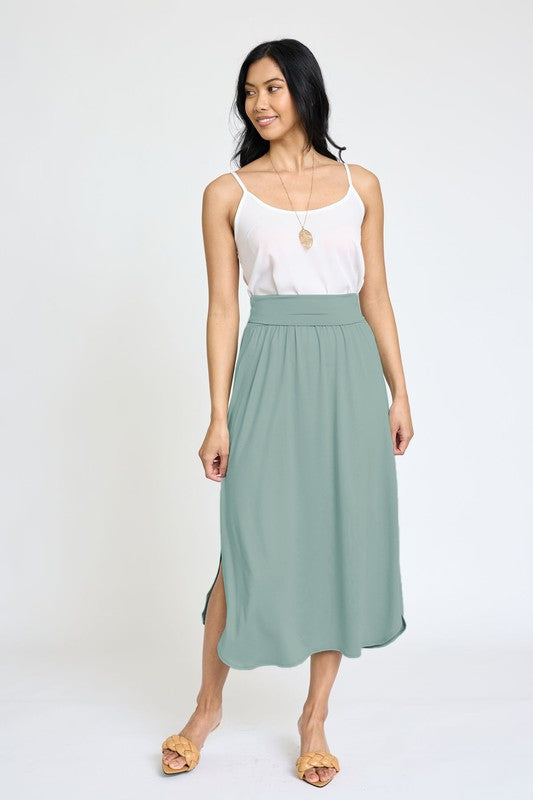 Plus Solid Side Slit Midi Skirt Skirts EG fashion   