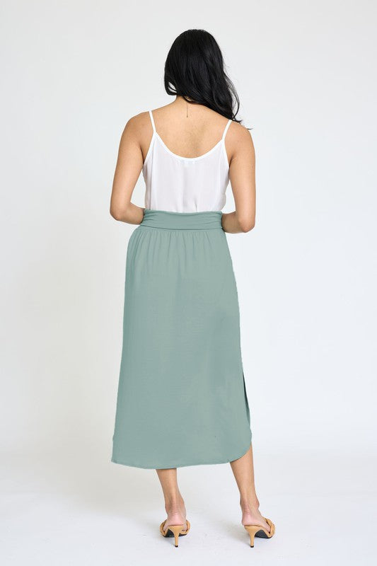 Plus Solid Side Slit Midi Skirt Skirts EG fashion   