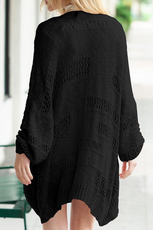 Crochet Dolman Knit Sleeve Cardigan Sweaters/Cardigans EG fashion Black Small 
