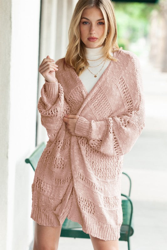 Crochet Dolman Knit Sleeve Cardigan Sweaters/Cardigans EG fashion PINK Small 