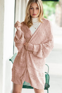Thumbnail for Crochet Dolman Knit Sleeve Cardigan Sweaters/Cardigans EG fashion PINK Small 