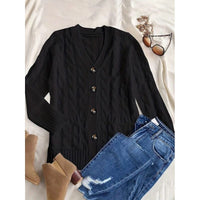 Thumbnail for Cable Knit Button Cardigan With Pockets Sweaters/Cardigans EG fashion Black S 