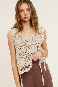 Thumbnail for Self Side Tie Detailed Crochet Vest Top  La Miel   