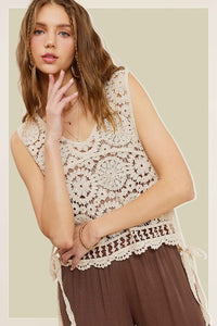 Thumbnail for Self Side Tie Detailed Crochet Vest Top  La Miel   