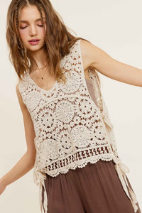 Thumbnail for Self Side Tie Detailed Crochet Vest Top  La Miel   