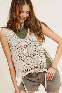 Thumbnail for Self Side Tie Detailed Crochet Vest Top  La Miel   