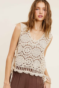 Thumbnail for Self Side Tie Detailed Crochet Vest Top  La Miel   