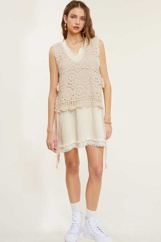 Self Side Tie Detailed Crochet Vest Top  La Miel   