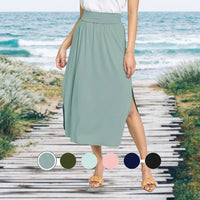 Thumbnail for Plus Solid Side Slit Midi Skirt Skirts EG fashion   