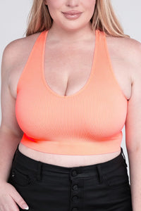 Thumbnail for Plus Ribbed Cropped Racerback Tank Top Womens Tops ZENANA NEON CORAL 1X/2X 