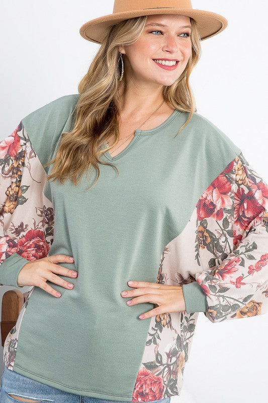 FLORALTERRY MIXED CASUAL BOXY TOP Womens Tops e Luna   