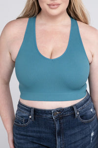 Thumbnail for Plus Ribbed Cropped Racerback Tank Top Womens Tops ZENANA DUSTY TEAL 1X/2X 