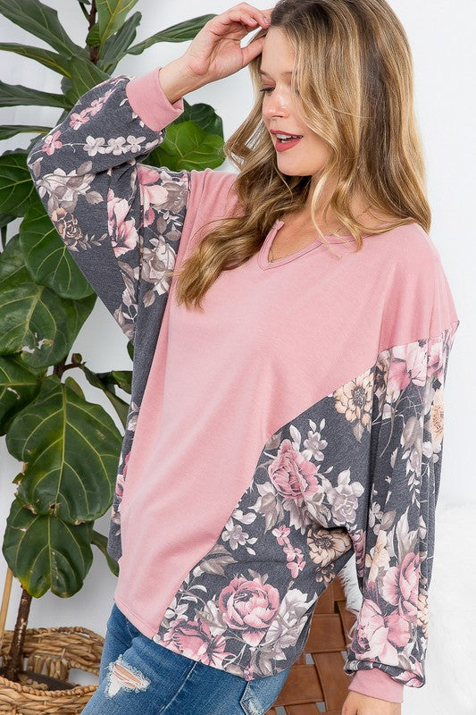 PLUS FLORAL MIXED CASUAL BOXY TOP Womens Tops e Luna   
