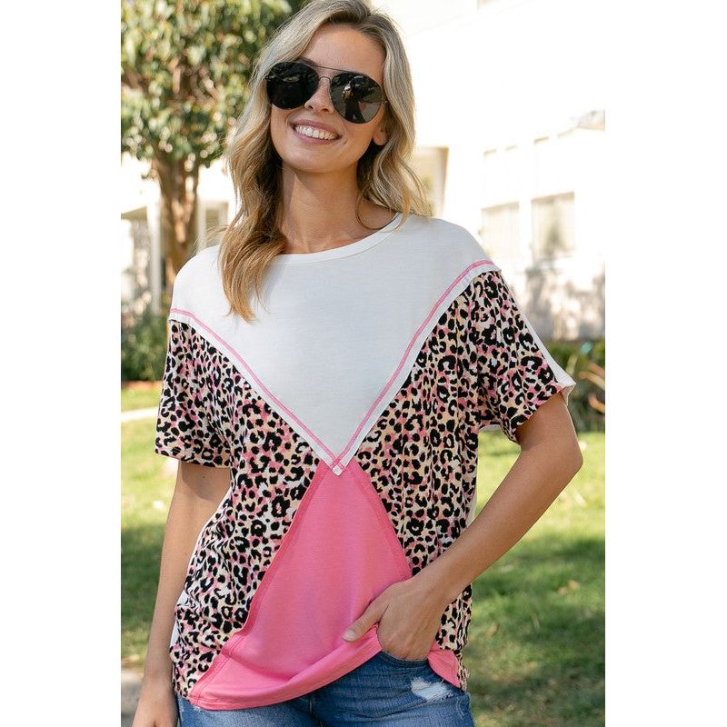 ANIMAL SOLID COLOR BLOCK TOP Womens Tops e Luna Candy Pink S 