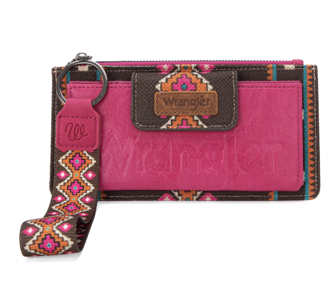 Wrangler Aztec Print Bi-Fold Wallet Wristlet Wrangler, Purses\Wallets Sweet Southern Soul Boutique Hot Pink  