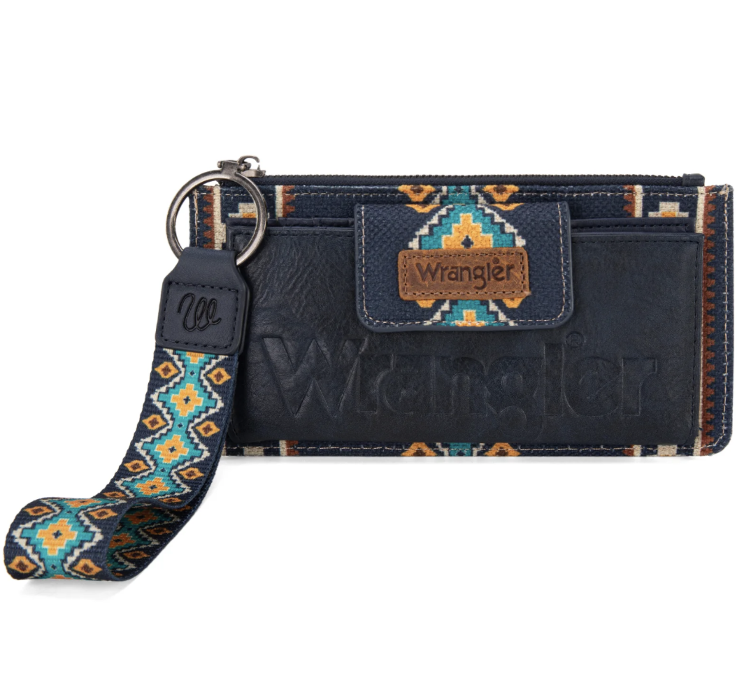 Wrangler Aztec Print Bi-Fold Wallet Wristlet Wrangler, Purses\Wallets Sweet Southern Soul Boutique Navy  