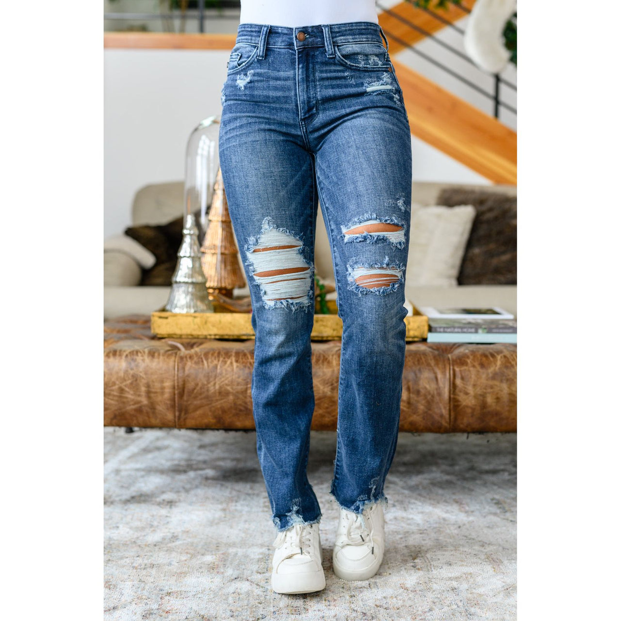 Christine High Contrast Slim Bootcut Destroyed Jeans Women's Jeans Ave Shops   