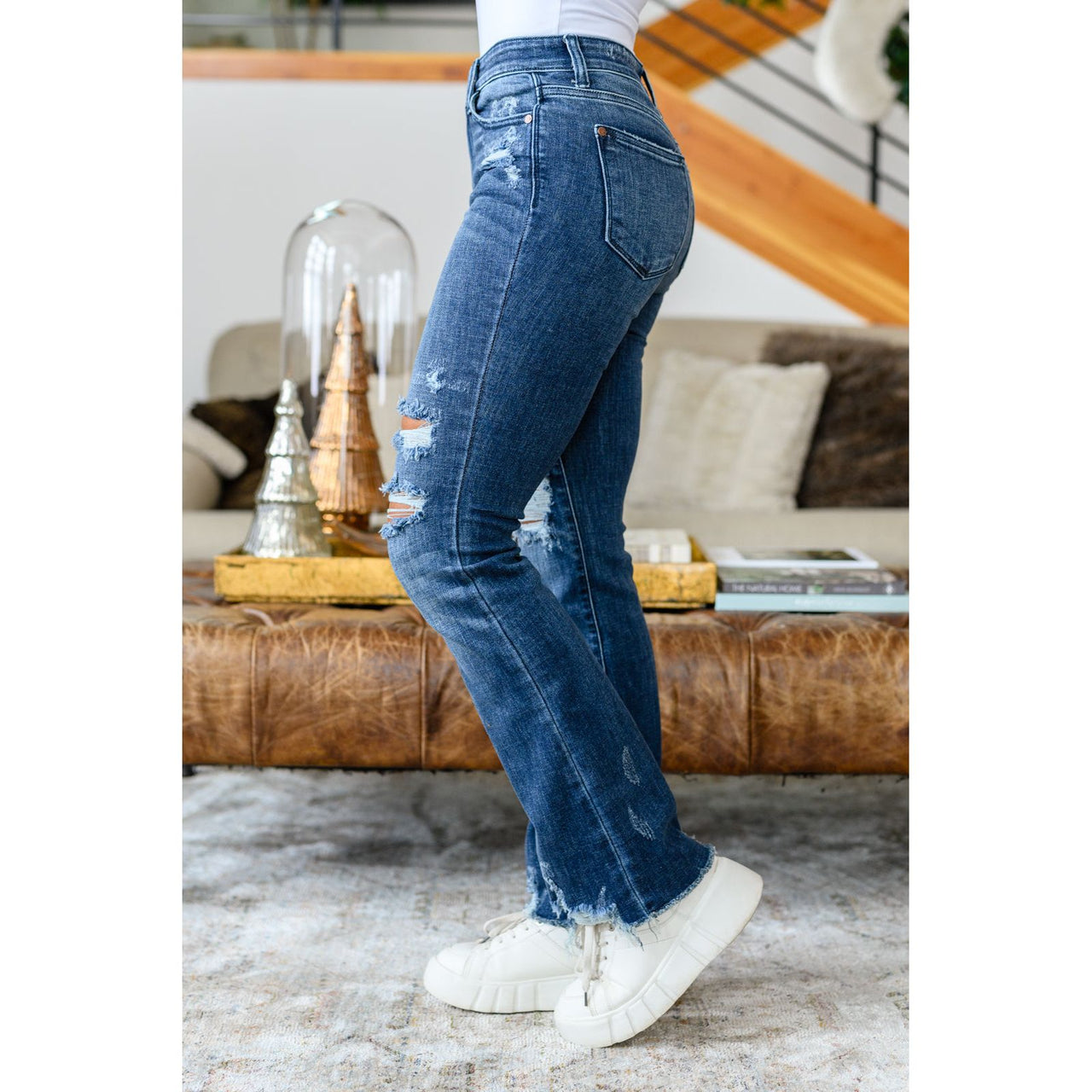 Christine High Contrast Slim Bootcut Destroyed Jeans Women's Jeans Ave Shops   