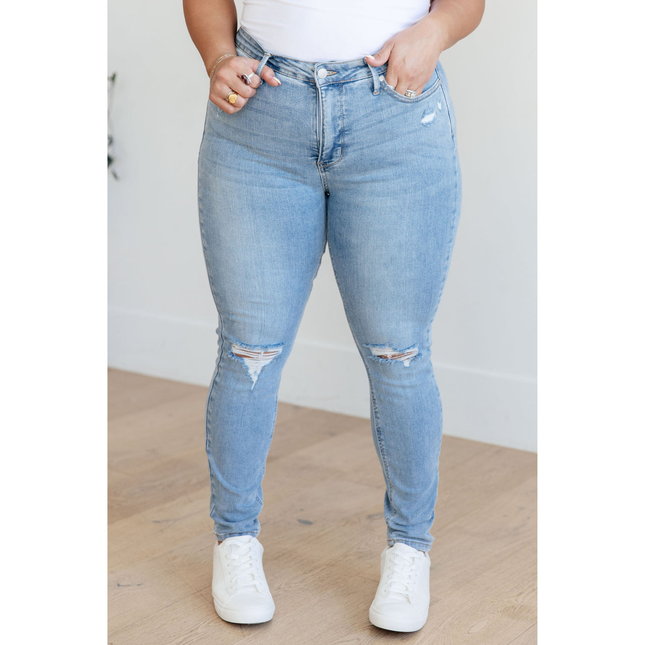 Eloise Mid Rise Control Top Distressed Skinny Jeans Women's Jeans Ave Shops   