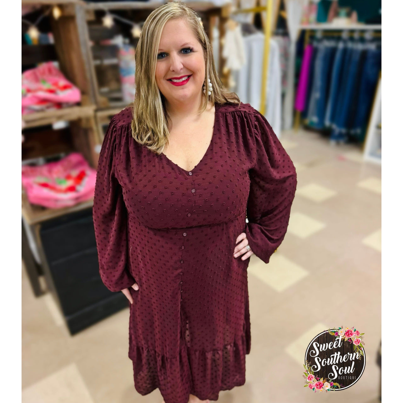 Swiss Dot Burgundy Maxi Dress Dresses Sweet Southern Soul Boutique   