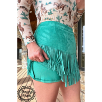 Thumbnail for Fort Worth Fringe Skirt - Turquoise Skort Sweet Southern Soul Boutique   